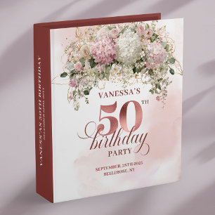 Rose Gold Blush Flowers 50th Birthday Memory  3 Ring Binder