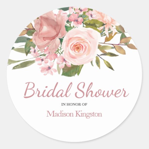 Rose Gold  Blush Flowers Bridal Shower Favor Classic Round Sticker