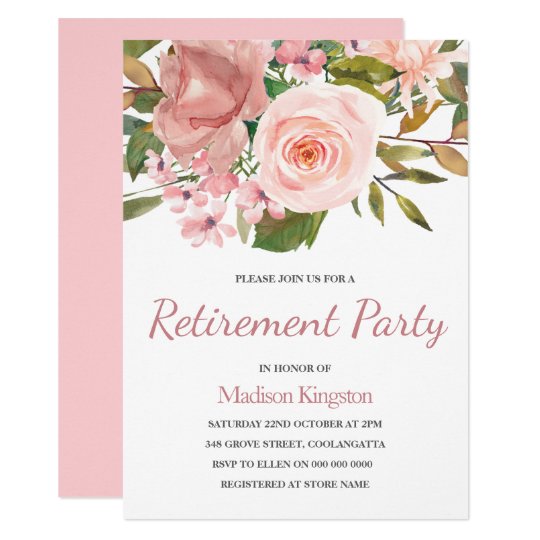 Rose Gold & Blush Flowers Retirement Party Invite
