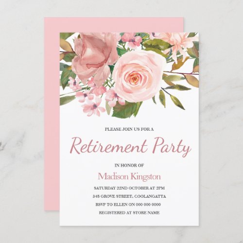 Rose Gold  Blush Flowers Retirement Party Invite