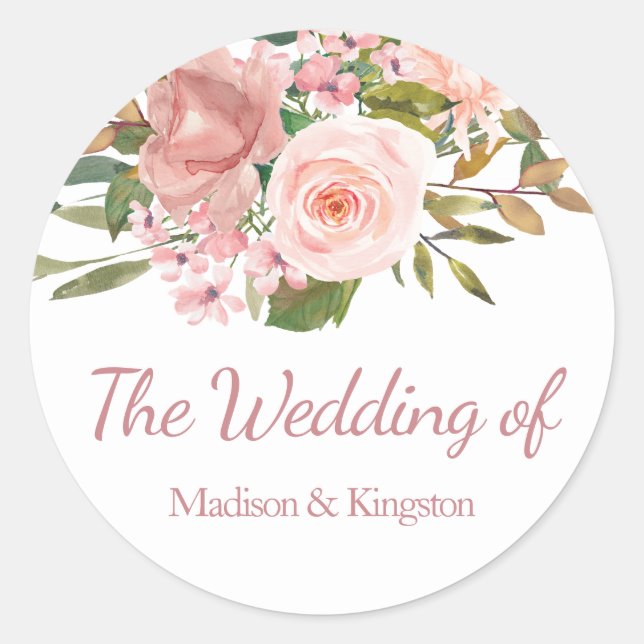 Rose Gold & Blush Flowers Wedding Favor Seal (Front)