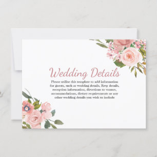 Rose Gold Blush Flowers Wedding Reception Details Invitation