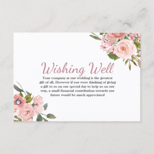 Rose Gold  Blush Flowers Wedding Wishing Well Enclosure Card