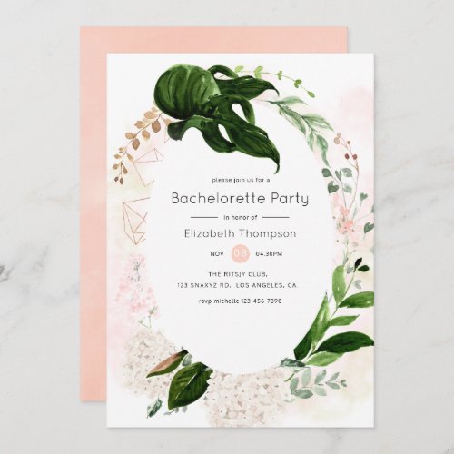 Rose Gold  Blush Geometric Greenery Bachelorette Invitation