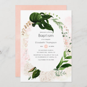 Rose Gold & Blush Geometric Greenery Baptism Invitation