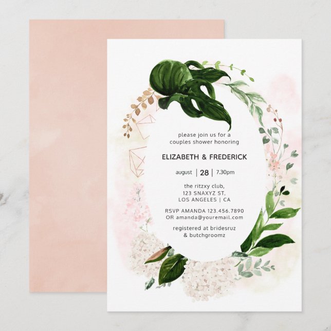 Rose Gold Blush Geometric Greenery Couples Shower Invitation (Front/Back)