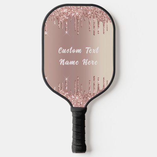 Rose Gold Blush Glitter Add Text Pickleball Paddle