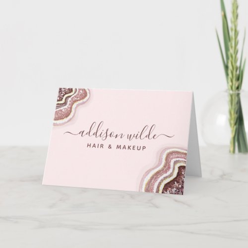 Rose Gold Blush Glitter Agate Geode Thank You Card