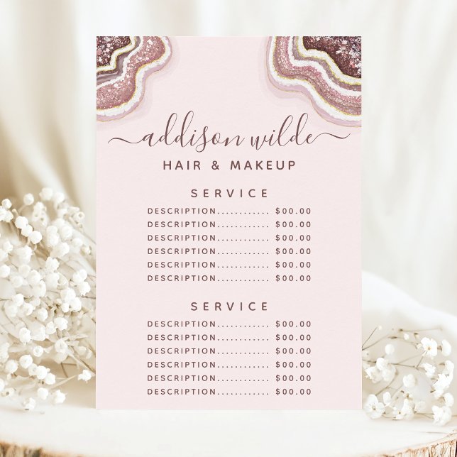 Rose Gold Blush Glitter Agate Service Price Menu (Creator Uploaded)