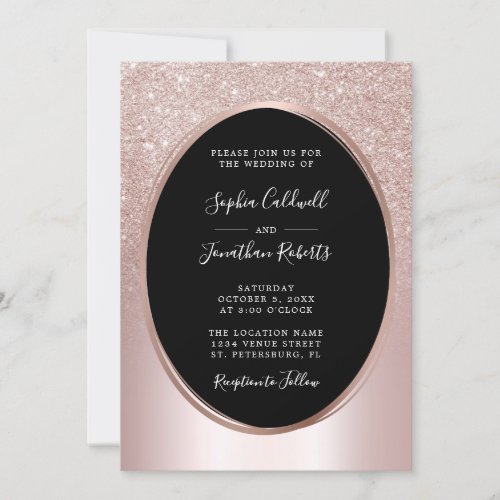 Rose Gold Blush Glitter All in One Wedding Invitation