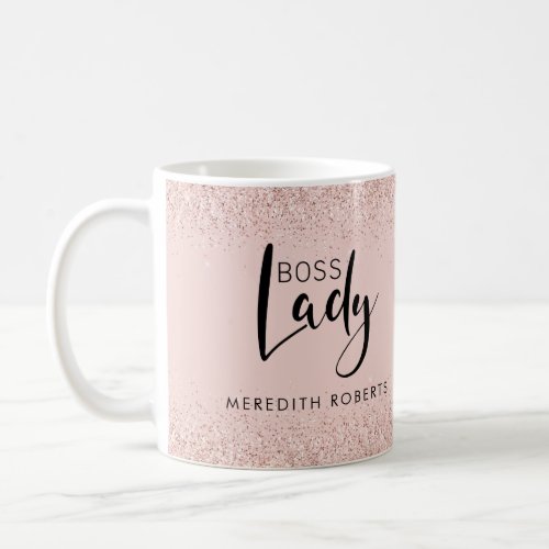 Rose Gold Blush Glitter Boss Lady Personalized Coffee Mug