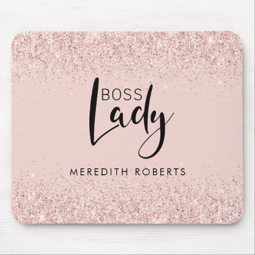 Rose Gold Blush Glitter Boss Lady Personalized Mouse Pad