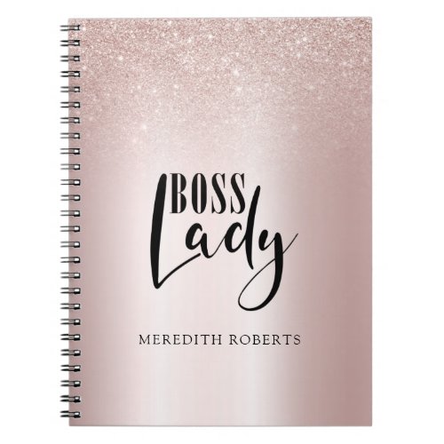 Rose Gold Blush Glitter Boss Lady Personalized Notebook