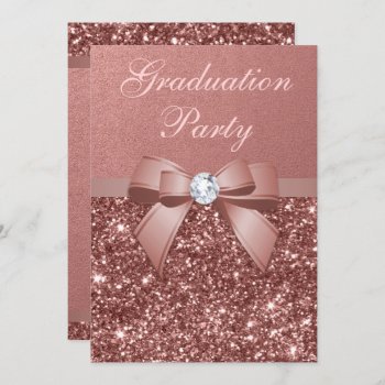 Rose Gold Blush Glitter Bow Graduation Party Invitation by GroovyGraphics at Zazzle