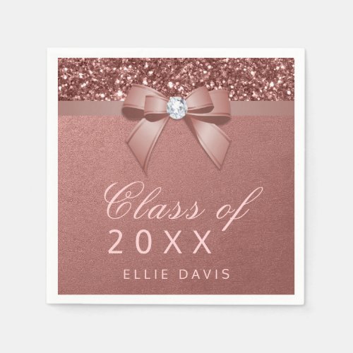 Rose Gold Blush Glitter Bow Graduation Party Napkins