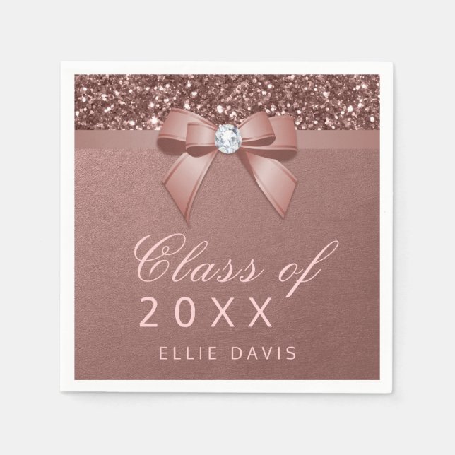 Rose Gold Blush Glitter Bow Graduation Party Napkins (Front)