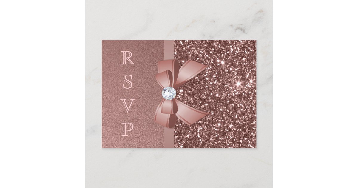 Rose Gold Blush Glitter Bow Rsvp