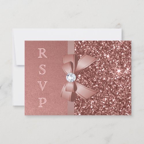 Rose Gold Blush Glitter Bow RSVP