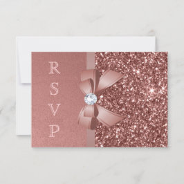 Rose Gold Blush Glitter Bow RSVP Card