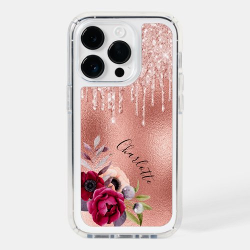 Rose gold blush glitter burgundy florals speck iPhone 14 pro case