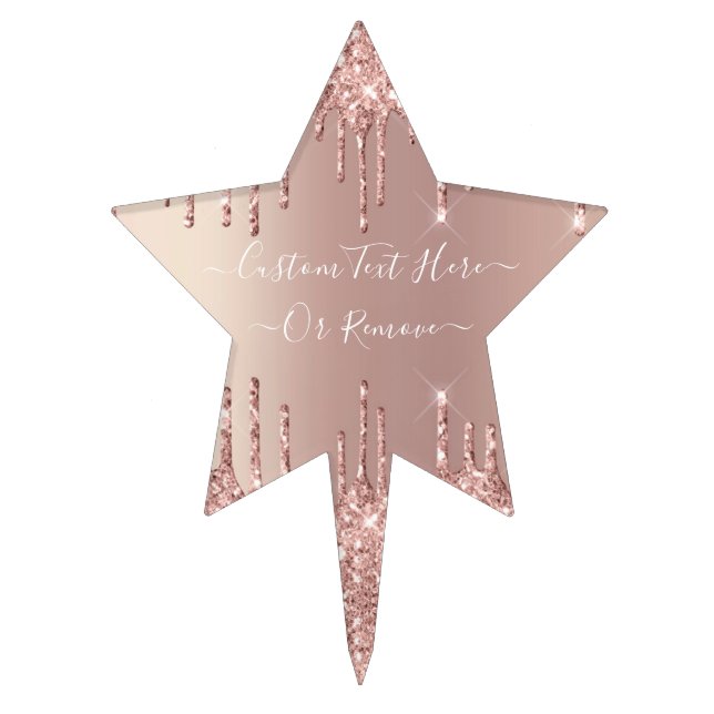 Rose Gold Blush Glitter Cake Topper Custom Text (Front)