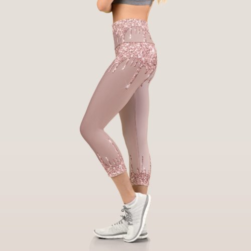 Rose Gold Blush Glitter Capri Leggings