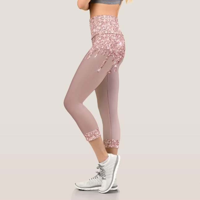 Rose Gold Blush Glitter Capri Leggings - Elegant (Left)