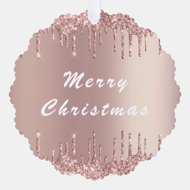 Rose Gold Blush Glitter Christmas Ornament Card (Front)