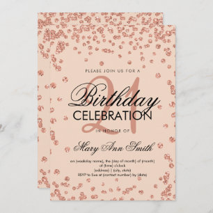 Rose Gold Blush Glitter Confetti 21st Birthday Invitation