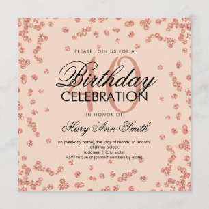 Rose Gold Blush Glitter Confetti 40th Birthday Invitation