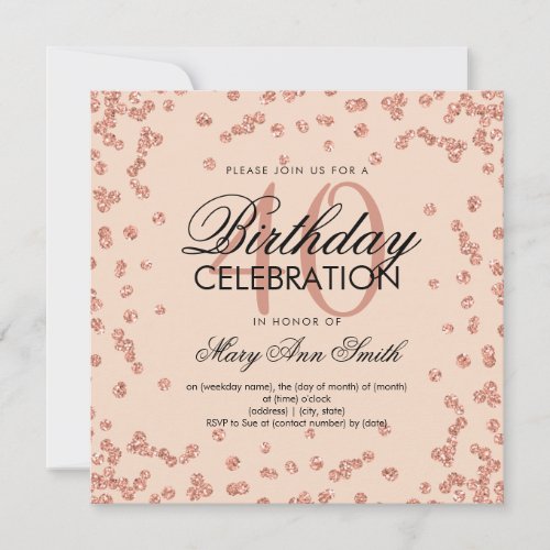 Rose Gold Blush Glitter Confetti 40th Birthday Invitation