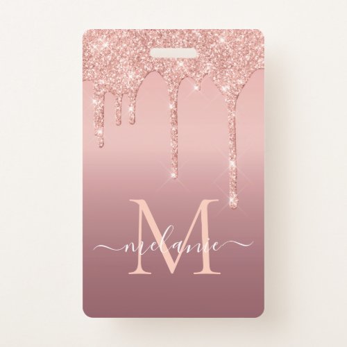 Rose Gold Blush Glitter Custom Letter Name Badge