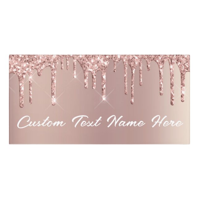 Rose Gold Blush Glitter Custom Name Door Sign (Classic Front)