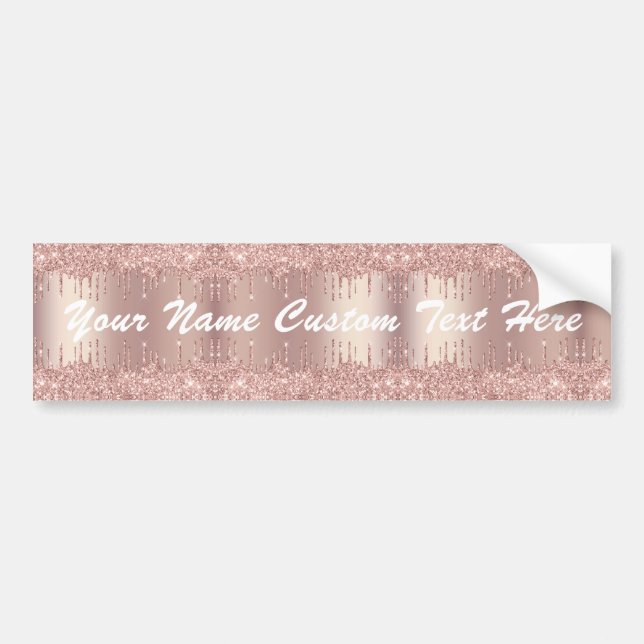 Rose Gold Blush Glitter Custom Text Bumper Sticker (Front)