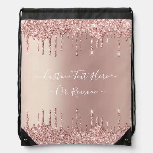 Rose Gold Blush Glitter Custom Text Drawstring Bag