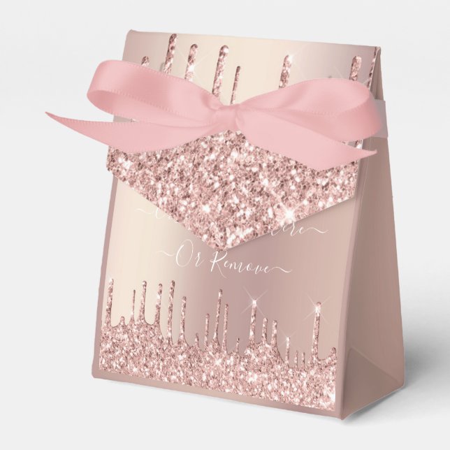 Rose Gold Blush Glitter Custom Text Favor Box Gift (Front Side)
