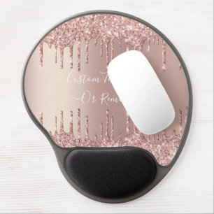 Rose Gold Blush Glitter Custom Text Gel Mouse Pad