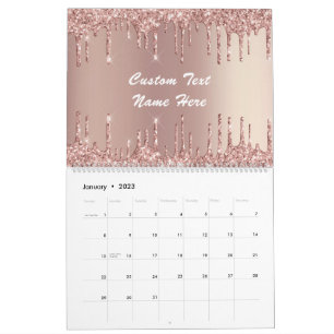 Rose Gold Blush Glitter Custom Text Gift Calendar