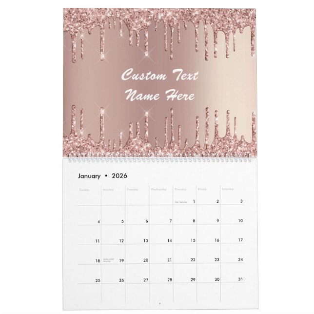 Rose Gold Blush Glitter Custom Text Gift Calendar (Jan 2026)