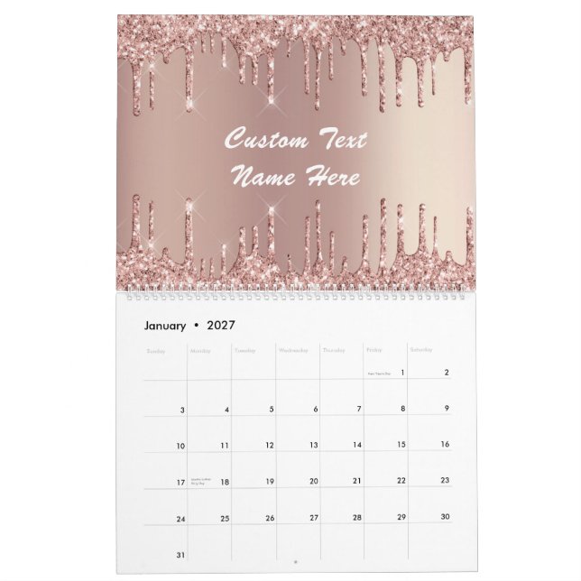 Rose Gold Blush Glitter Custom Text Gift Calendar (Jan 2027)