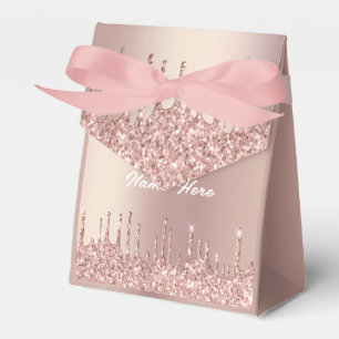 Rose Gold Blush Glitter Custom Text Gift Favor Box