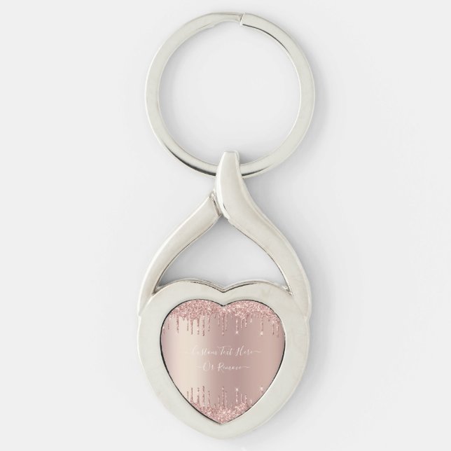 Rose Gold Blush Glitter Custom Text Keychain Gift (Front)