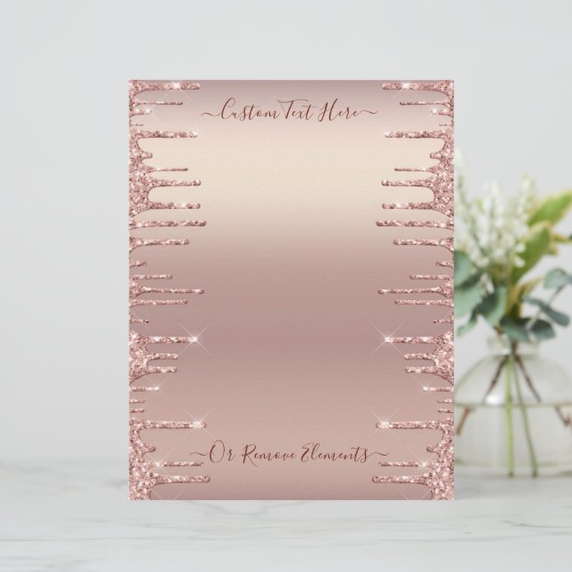 Rose Gold Blush Glitter Custom Text  Letterhead (Standing Front)