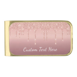 Rose Gold Blush Glitter Custom Text Money Clip