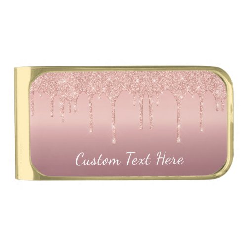 Rose Gold Blush Glitter Custom Text Money Clip