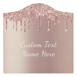 Rose Gold Blush Glitter Custom Text Name Door Sign