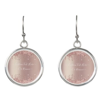 Rose Gold Blush Glitter Custom Text Name Earrings by Migned at Zazzle