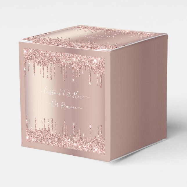 Rose Gold Blush Glitter Custom Text Name Favor Box (Front Side)