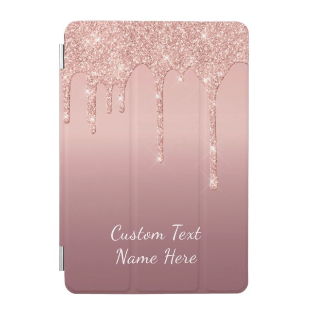 Rose Gold Blush Glitter Custom Text Name Gift iPad Mini Cover (Front)