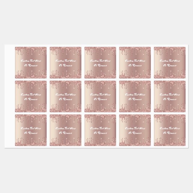 Rose Gold Blush Glitter Custom Text Name Labels (Sheet)